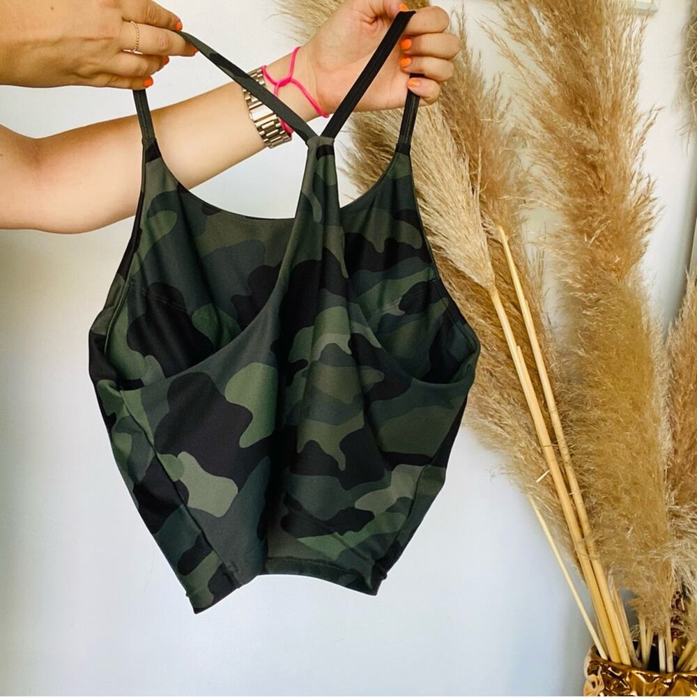 NEW OLD NAVY Green Black Grey Camo Camorflage Print Cropped Racerback Tank Top L - Picture 6 of 8